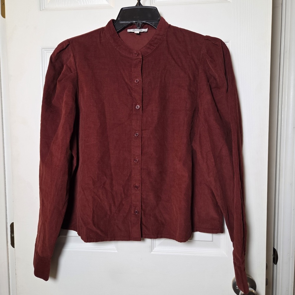 Madewell sz L brown long slv corduroy button up shirt cotton blnd retro feminine